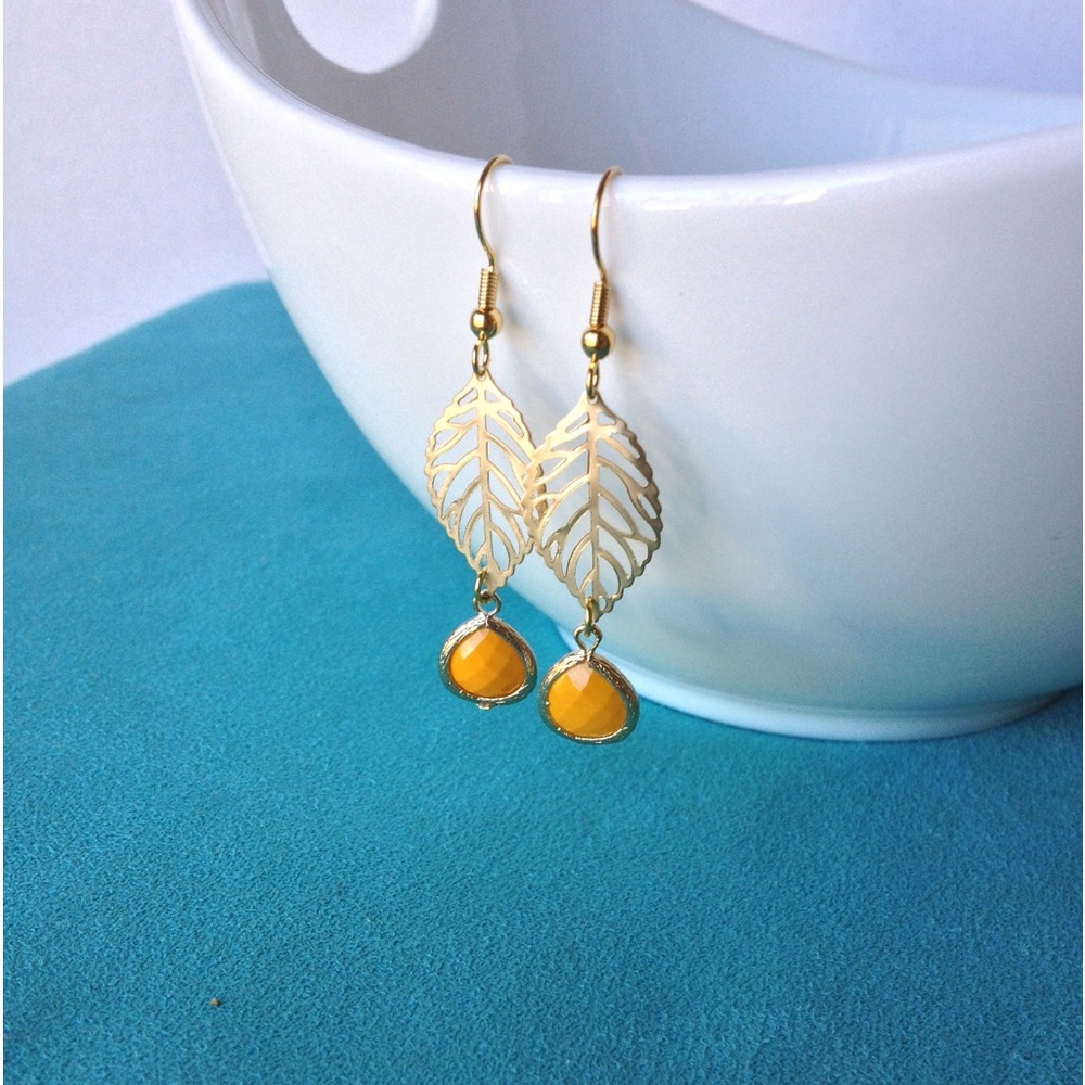 HAND CRAFTED Gold Leaf Earrings in Yellow